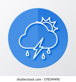 Icon weather sun, cloud, rain with lightning on a blue circle