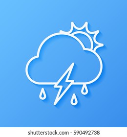 Icon weather sun, cloud, rain with lightning on a blue background