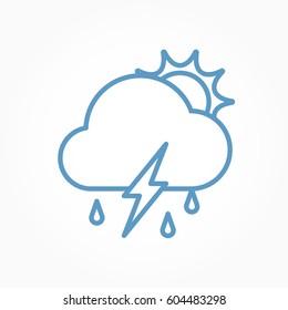 Icon weather sun, cloud, rain with lightning on a white background