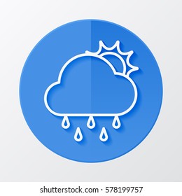 Icon weather sun, rain and cloud on a blue circle