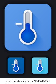 Icon weather thermometer on a blue background. Three variants of a background of bright: blue, light blue and dark blue