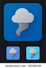 Icon weather tornado and cloud on a blue background. Three variants of a background of bright: blue, light blue and dark blue