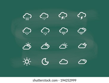 icon, icon weather, vector of icon drawing on blackboard chalk
