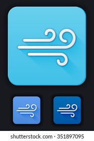 Icon weather wind on a blue background. Three variants of a background of bright: blue, light blue and dark blue