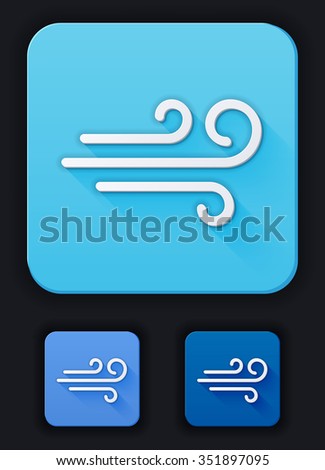 Icon weather wind on a blue background. Three variants of a background of bright: blue, light blue and dark blue