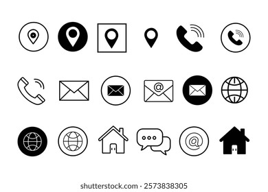 icon web, contact information icon, call icon 