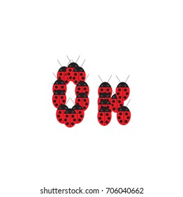 Icon for web designers. A word from ladybirds. The word ok.