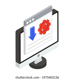 Icon of web download in isometric design