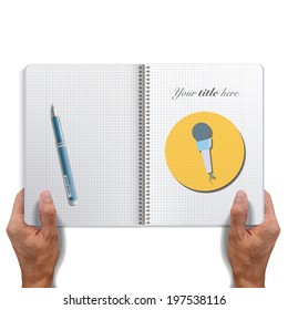 Icon web of microphone printed on book