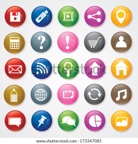 Icon of Web and Mobile on Round 3 D Buttons. Eps-10