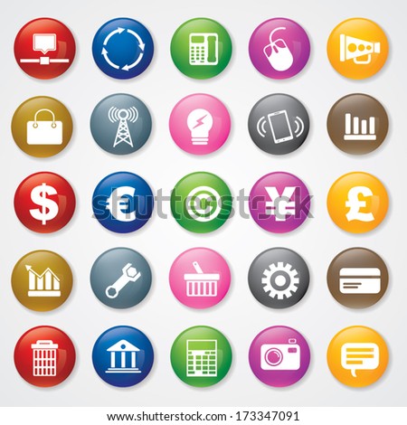 Icon of Web and Mobile on Round 3 D Buttons. Eps-10