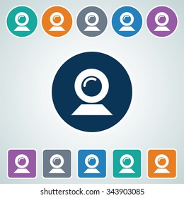 Icon of Webcam in Multi Color Circle & Square Shape. Eps-10.