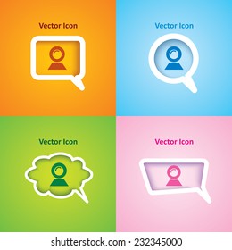 icon of webcam on four kinds of speech bubble with four different color beautiful background. Eps-10.
