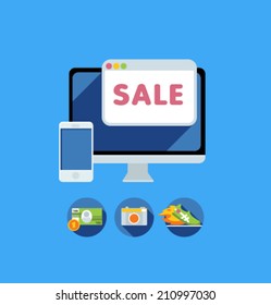 Icon for website and mobile application. Flat design. Vector. Editable. Business on-line  shopping.
