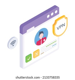 An Icon Of Website Vpn, Isometric Design 

