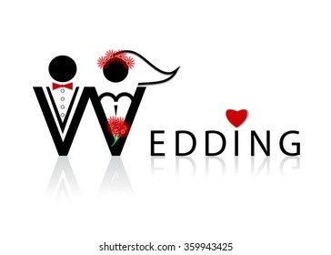 icon wedding. The groom and the bride and the word a wedding with heart