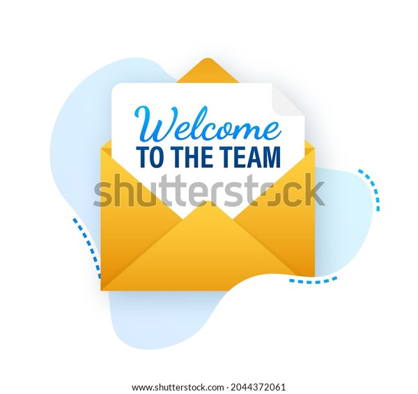 Icon with welcome team for banner\
design. Business communication vector banner. Cartoon\
font.