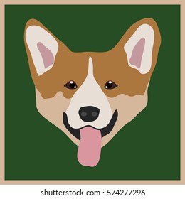 Icon with welsh corgi dog. Vector illustration in flat style.