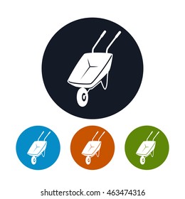Icon Wheelbarrow, Four Types of Round Icons Wheelbarrow, Construction and Garden Equipment, Agricultural Tool , Vector Illustration
