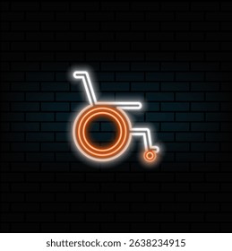 icon, wheelchair icon representing accessibility and mobility, neon, ideal for healthcare facilities, disability services, and inclusive design.wheelchair flat icon design. neon style..