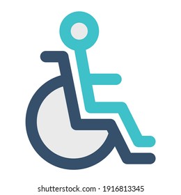 icon wheelchair using flat style and blue color dominate