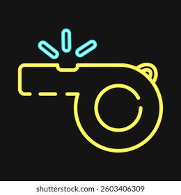 Icon whistle. Football and soccer elements. Icon in neon style.