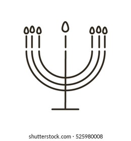 Icon in the white background. Thin line. The symbol of Israel is Menorah.  The Menorah symbol of the Jewish faith. 