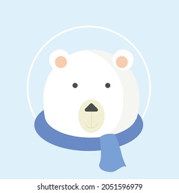 Icon white bear on a blue background. Flat design. Vector Illustration. 