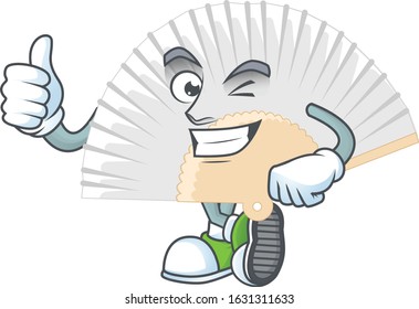 An icon of white chinese folding fan making Thumbs up gesture