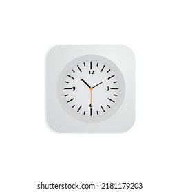 Symbol der weißen Uhr mit Schatten auf weißem Hintergrund, Vektorgrafik