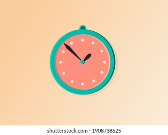 Icon of white clock with shadow. Vector illustration