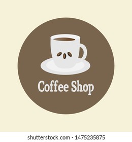 Icon of white coffee mug with coffee beans