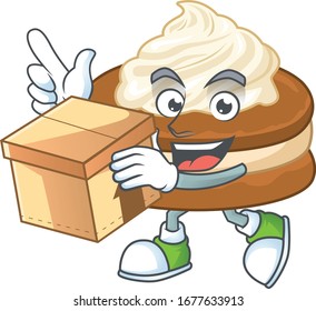 An icon of white cream alfajor mascot design style with a box