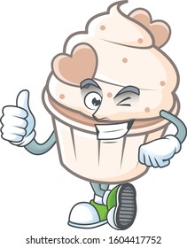 An icon of white cream love cupcake making Thumbs up gesture