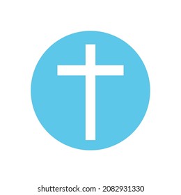 Icon of a white cross within a blue circle, religious illustration