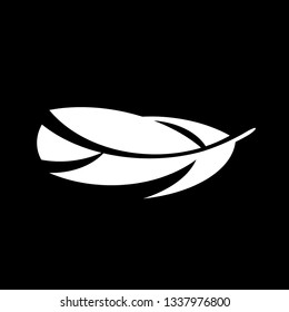 Icon white feather isolated on a black background