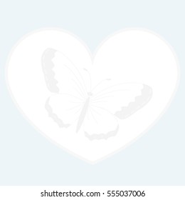 icon white heart with butterfly inside against a blue background. pattern for decoration or congratulations for a wedding or Valentine's day. cute vector illustration