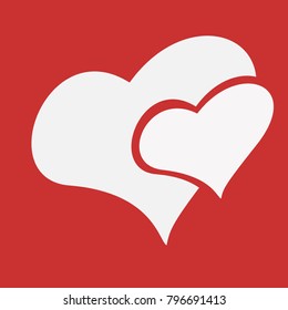 icon white heart and small double red background,a picture to the Valentine's day holiday. card best gift love is the second half. decoration for the wedding.