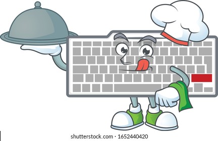 An icon of white keyboard as a Chef with food on tray ready to serve