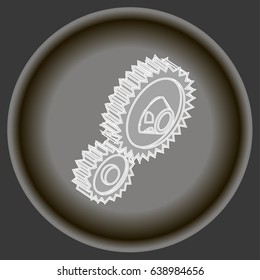 icon white line two gears on dark plate.