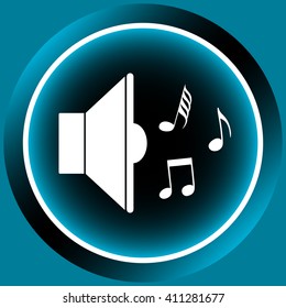 Icon white loudspeaker and notes