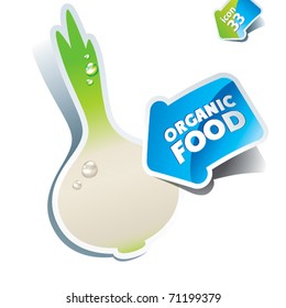 Icon white onion with the arrow by organic food. Vector illustration.