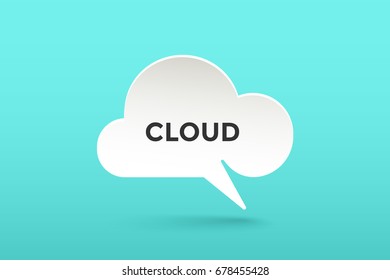 Icon of white paper cloud talk with text Cloud for internet storage, business presentation, mobile app. Poster with bubble, shadow and text message. Inspiration colorful concept. Vector Illustration