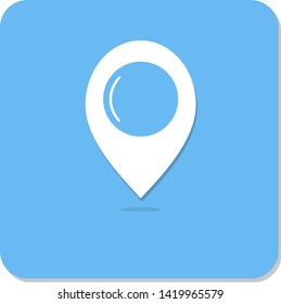 Icon white pointer,map, on a blue background, Cartoon style, Vector Illustration