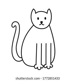 Icon with a white sitting cat. Flat vector isolated illustration..