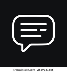 Icon of a white speech bubble on a black background depicting conversation and communication.