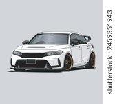 icon white sport car vector Honda Civic Type R.Japanese Performance Car Graphic. Background template illustration can use for cards, logo t shirt, posters, wall arts , flyer banner modify auto show an