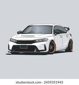 icon white sport car vector Honda Civic Type R.Japanese Performance Car Graphic. Background template illustration can use for cards, logo t shirt, posters, wall arts , flyer banner modify auto show an