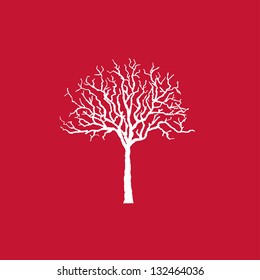 Icon white tree on red, vector illustration.