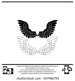 Icon of white wings on white background. All elements white wings for web design and decoration of greeting cards.